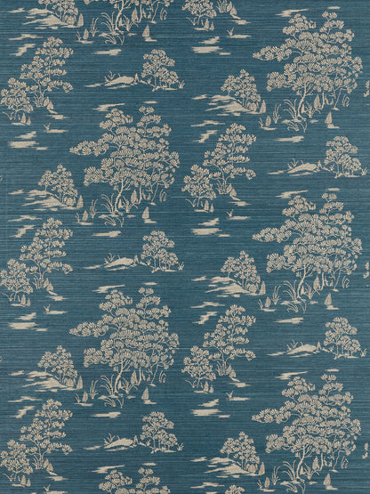 SCALAMANDRE  KATSURA EMBROIDERED TOILE BOTANICAL , FOLIAGE 
CHINOISERIE 
TOILE PEACOCK   - SC 0004WP88445 NEW SKU # SCWP884450004