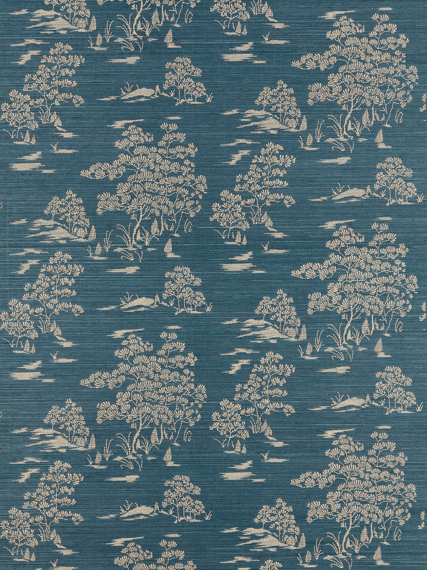 SCALAMANDRE  KATSURA EMBROIDERED TOILE BOTANICAL , FOLIAGE 
CHINOISERIE 
TOILE PEACOCK   - SC 0004WP88445 NEW SKU # SCWP884450004