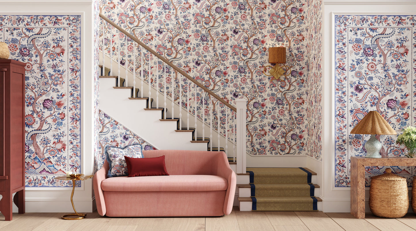 SCALAMANDRE  METROPOLITAN PALAMPORE BOTANICAL , FOLIAGE 
FLORAL 
JACOBEAN , TREE OF LIFE RED MULTI   - SC 0004WP88561 NEW SKU # SCWP885610004