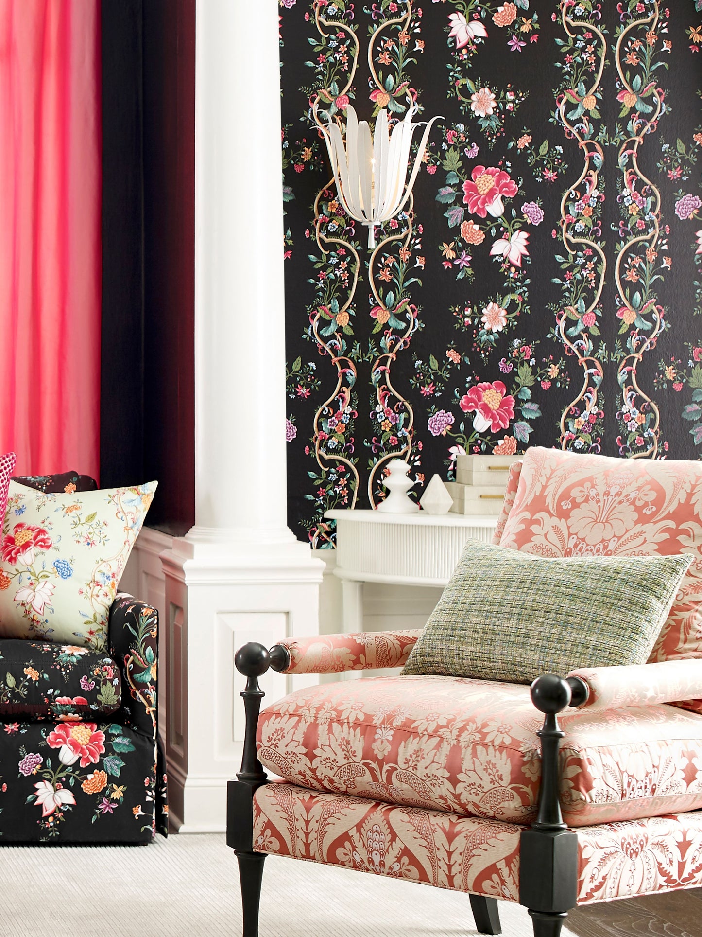 SCALAMANDRE  CAMELLIA TRELLIS WALLCOVERING FLORAL 
FRETWORK , LATTICE ONYX RUBY   - SC 0004WP88566 NEW SKU # SCWP885660004