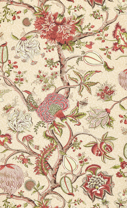 SCALAMANDRE  PONDICHERRY WALLCOVERING BOTANICAL , FOLIAGE 
FLORAL TURKEY RED ON LIME FERN   - SC 0004WP88585 NEW SKU # SCWP885850004