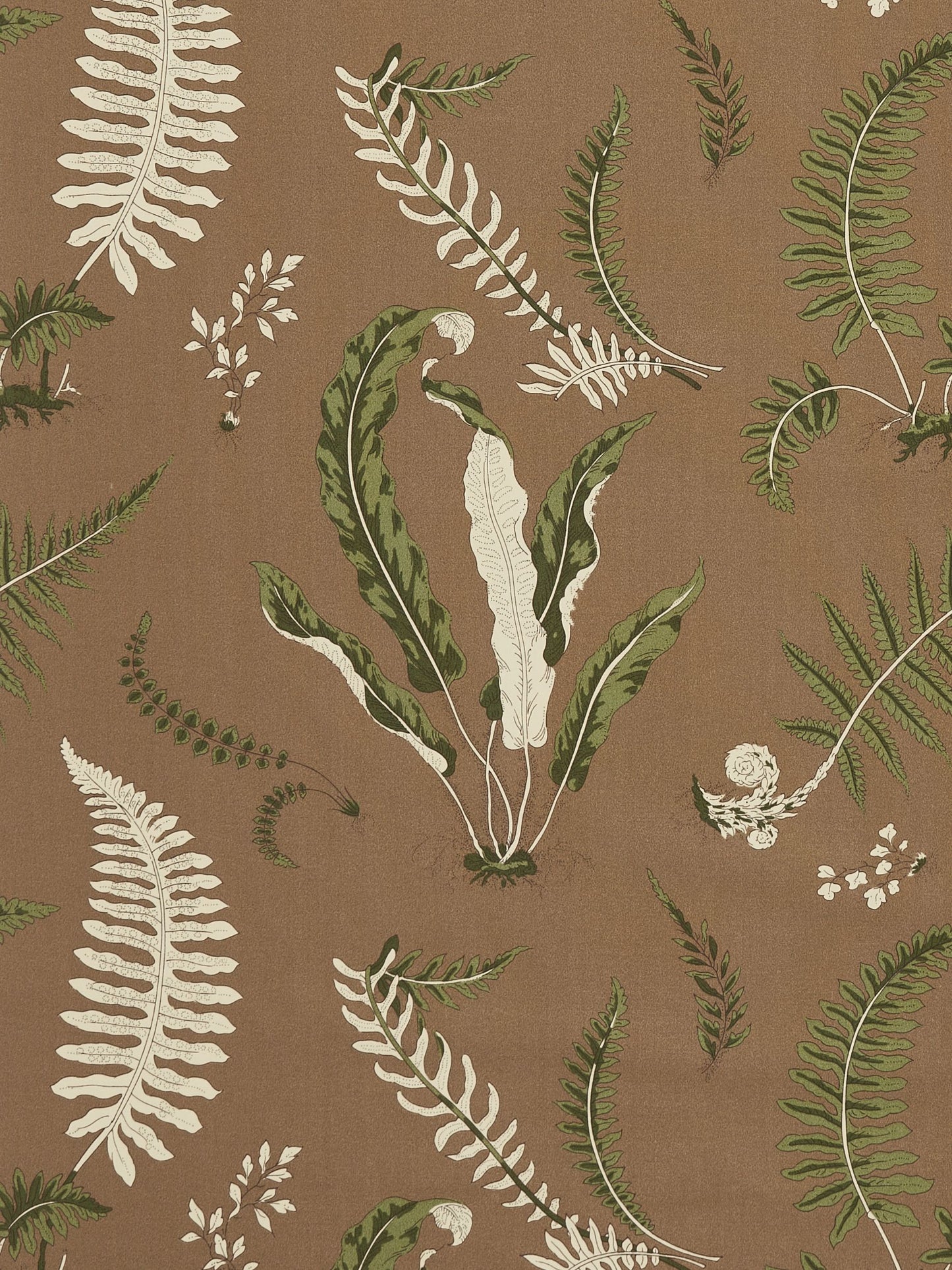 SCALAMANDRE  ELSIE DE WOLFE OUTDOOR FABRIC GREENS ON BROWN   - SC 000516425