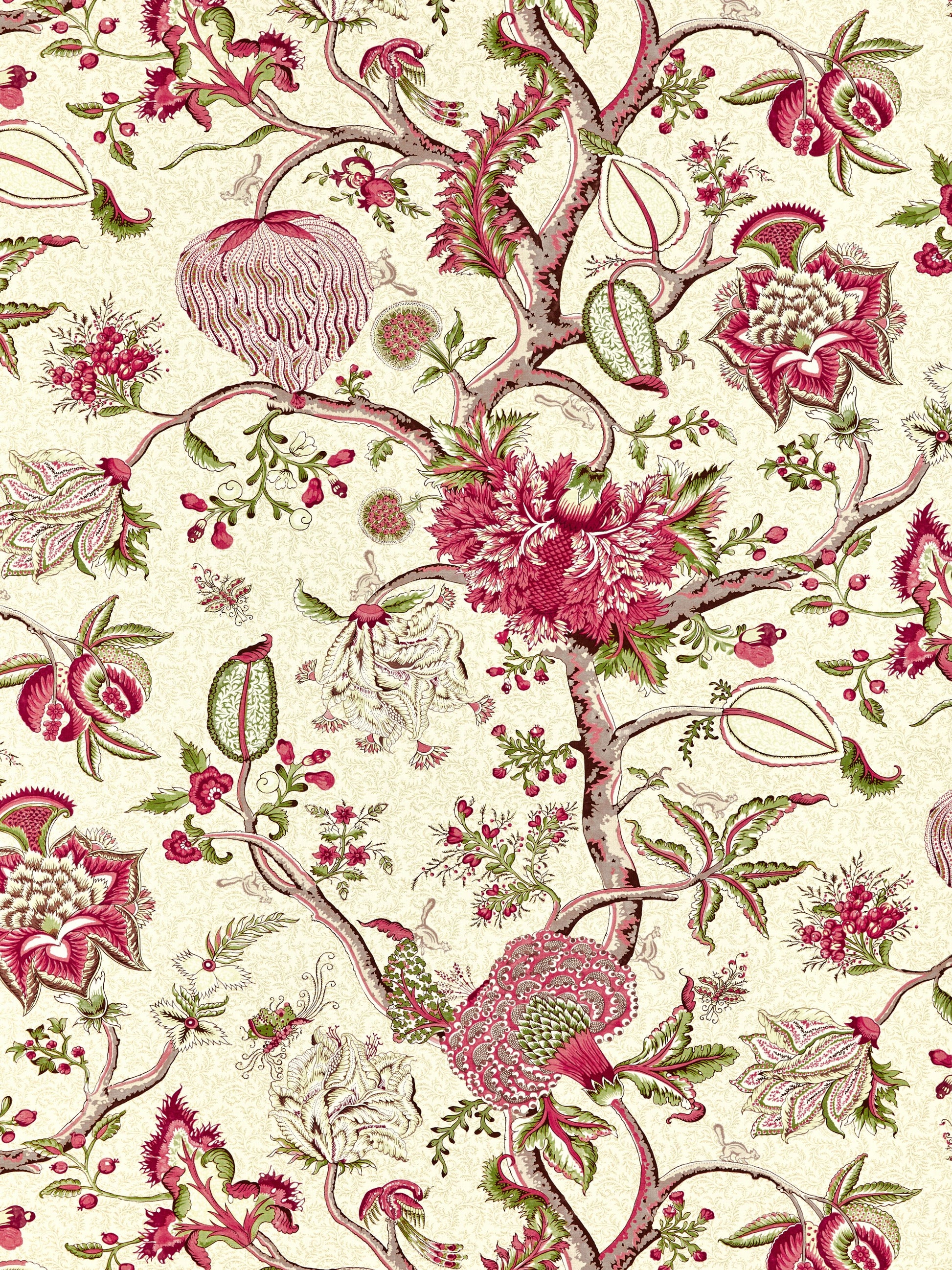 SCALAMANDRE  PONDICHERRY COTTON PRINT FABRIC TURKEY RED ON LIME   - SC 000516430