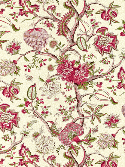 SCALAMANDRE  PONDICHERRY COTTON PRINT FABRIC TURKEY RED ON LIME   - SC 000516430 NEW SKU # SC164300005