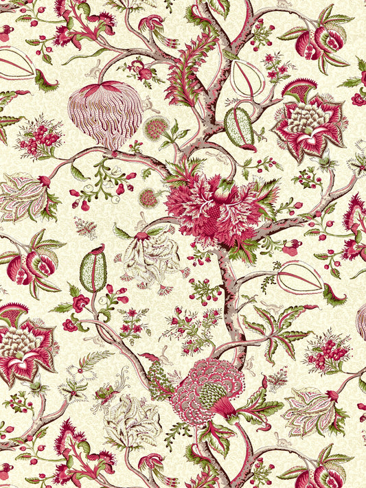 SCALAMANDRE  PONDICHERRY COTTON PRINT FABRIC TURKEY RED ON LIME   - SC 000516430