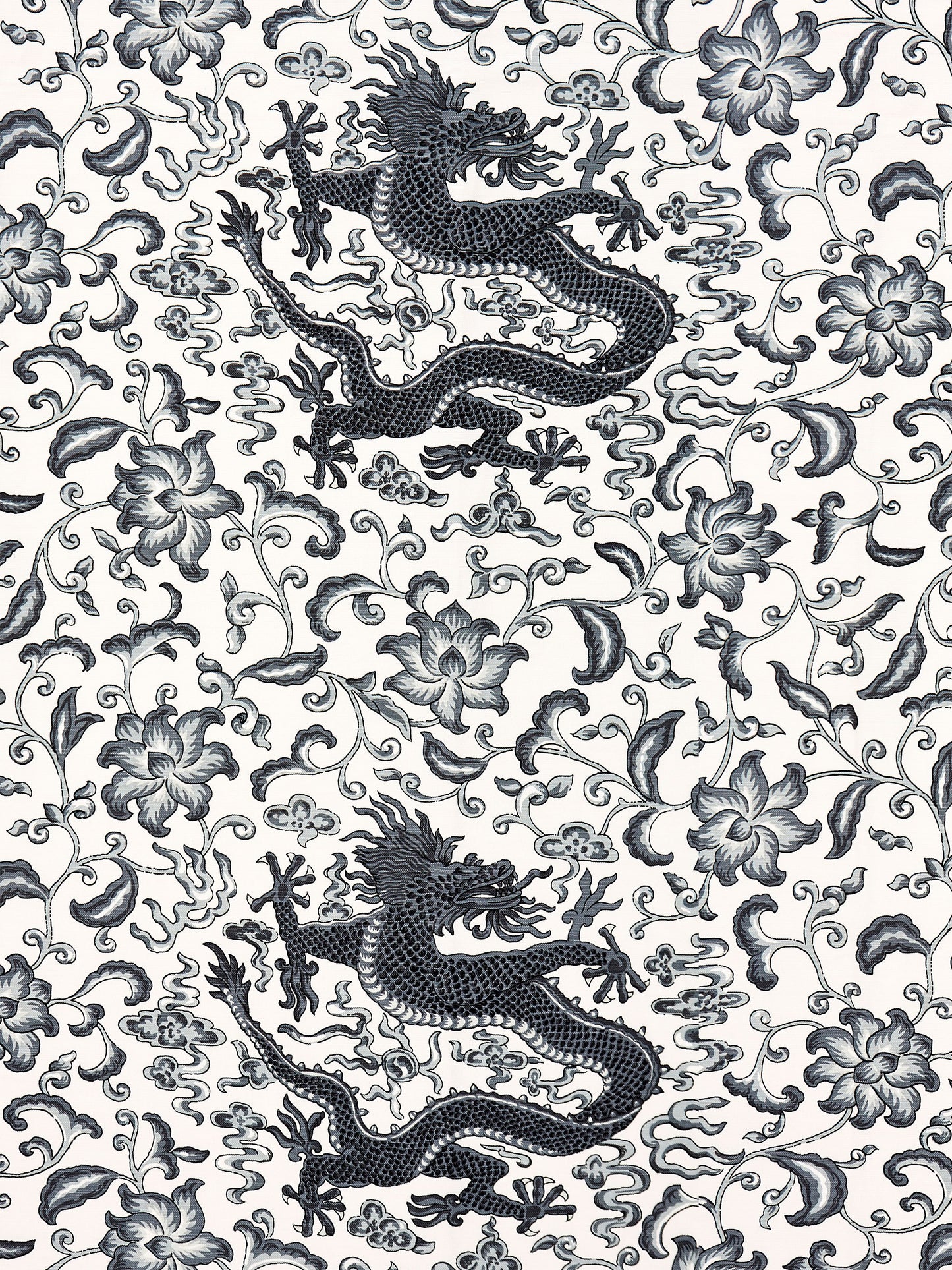 SCALAMANDRE  CHI'EN DRAGON LINEN PRINT FABRIC CHARCOAL   - SC 000516558