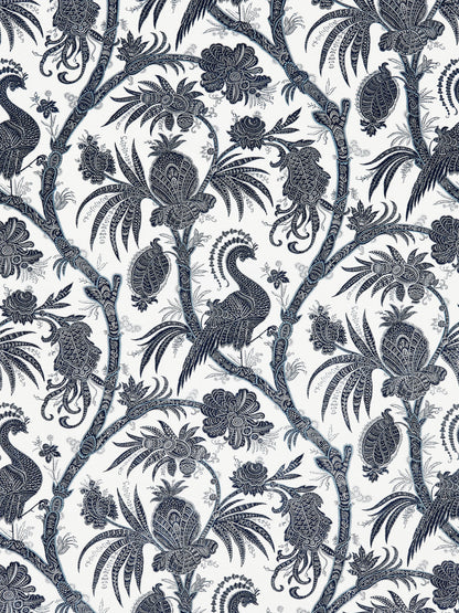 SCALAMANDRE  BALINESE PEACOCK LINEN PRINT FABRIC INDIGO   - SC 000516575 NEW SKU # SC165750005