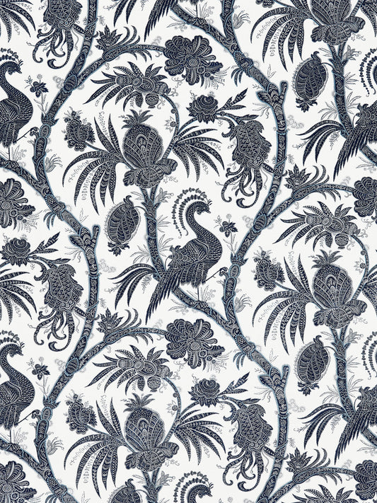 SCALAMANDRE  BALINESE PEACOCK LINEN PRINT FABRIC INDIGO   - SC 000516575