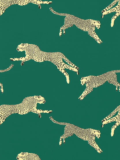 SCALAMANDRE  LEAPING CHEETAH COTTON PRINT FABRIC EVERGREEN   - SC 000516634 NEW SKU # SC166340005