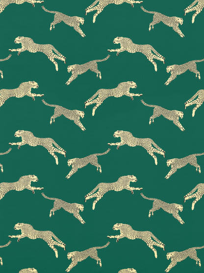 SCALAMANDRE  LEAPING CHEETAH COTTON PRINT FABRIC EVERGREEN   - SC 000516634 NEW SKU # SC166340005