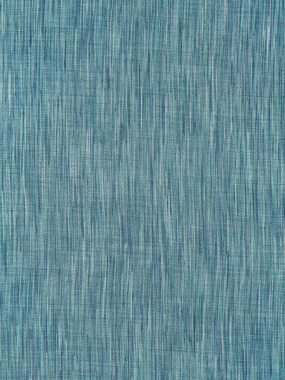 Turquoise blue woven fabric with subtle vertical stripes and denim-like texture, ideal for upholstery.
