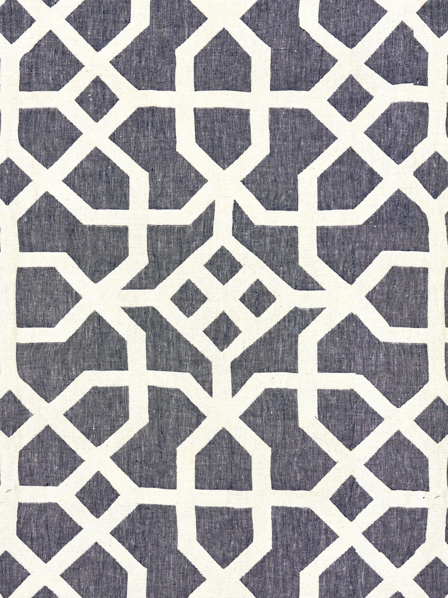 SCALAMANDRE  LINEN LATTICE FABRIC INDIGO & GREIGE   - SC 000527149