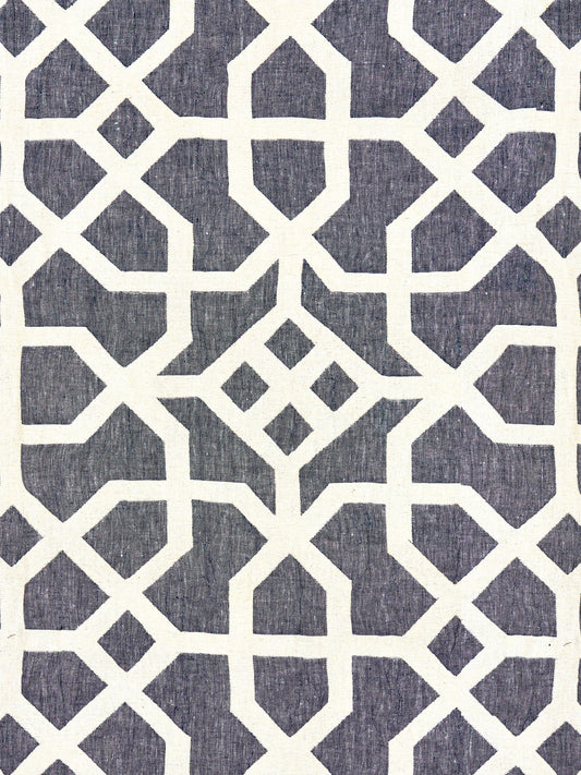 SCALAMANDRE  LINEN LATTICE FABRIC INDIGO & GREIGE   - SC 000527149