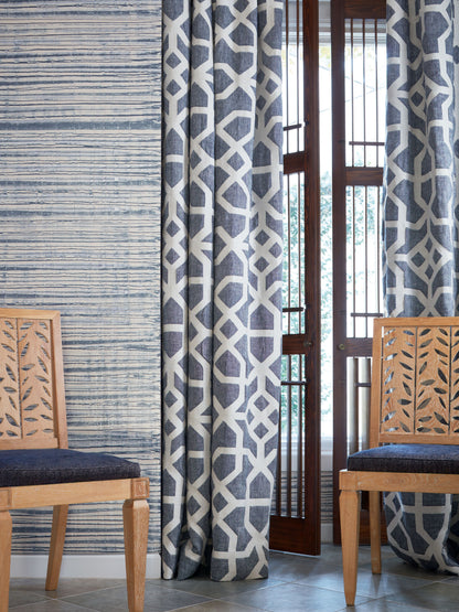 SCALAMANDRE  LINEN LATTICE FABRIC INDIGO & GREIGE   - SC 000527149 NEW SKU # SC271490005
