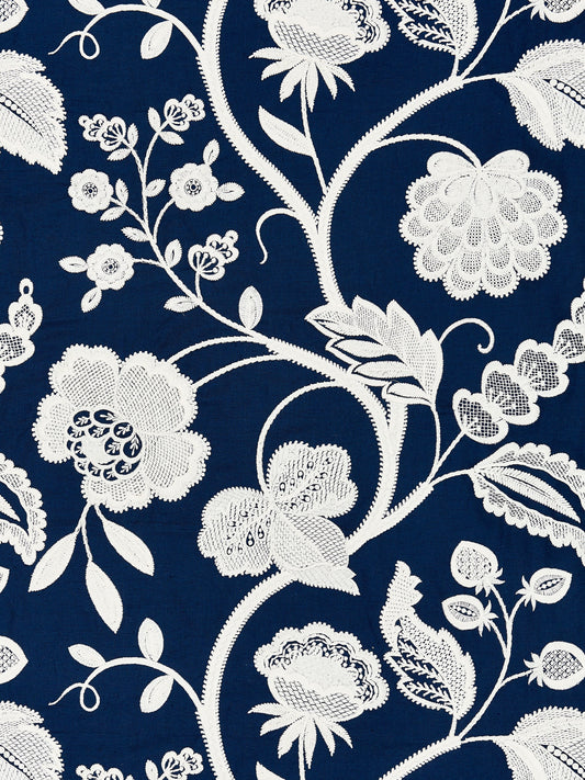 SCALAMANDRE  KENSINGTON EMBROIDERY FABRIC NAVY   - SC 000527151