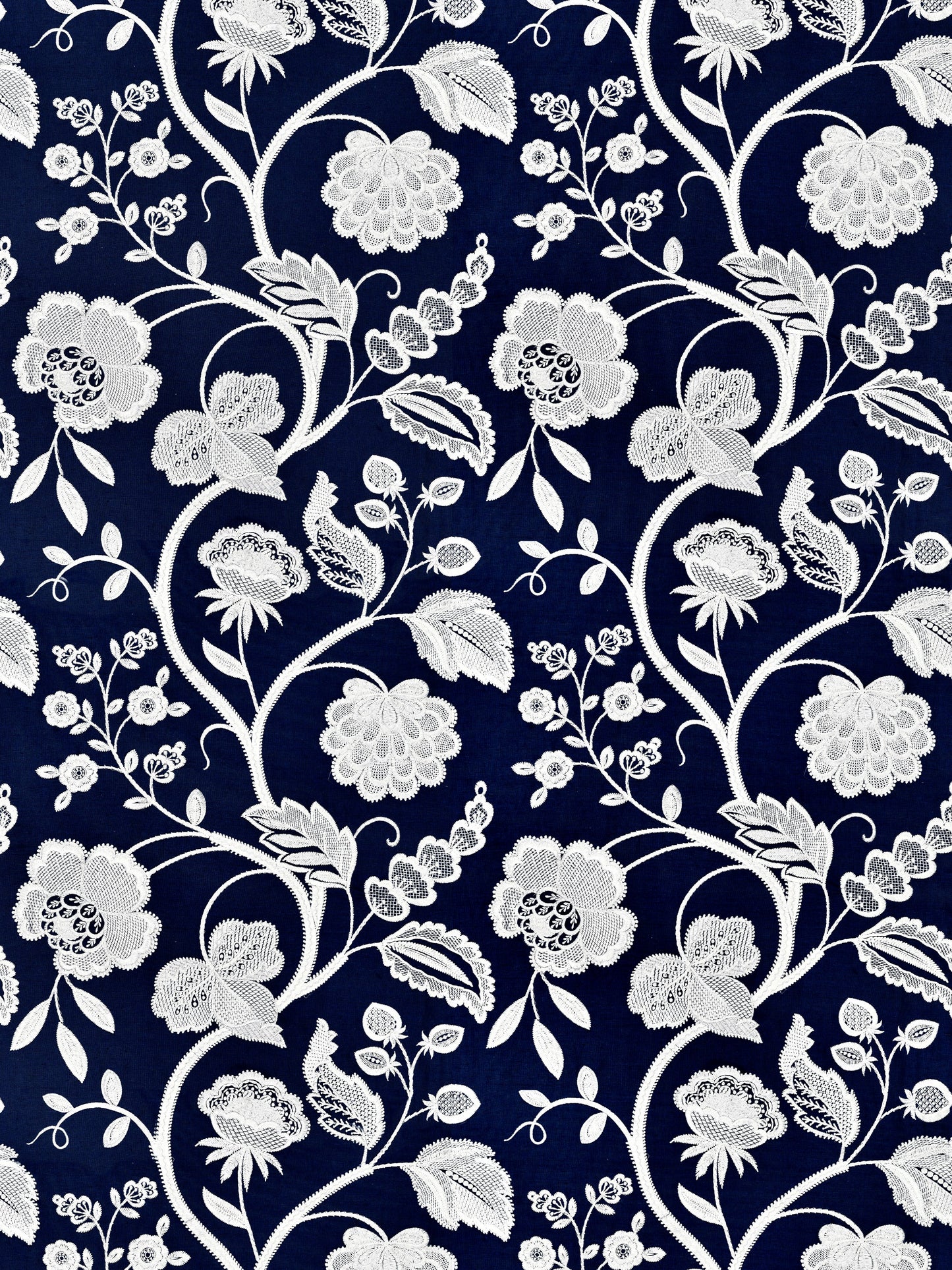SCALAMANDRE  KENSINGTON EMBROIDERY FABRIC NAVY   - SC 000527151 NEW SKU # SC271510005