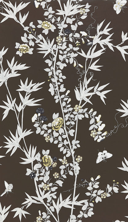 SCALAMANDRE  JARDIN DE CHINE BIRD , ANIMAL 
BOTANICAL , FOLIAGE 
CHINOISERIE 
FLORAL ESPRESSO   - SC 0005WP88375 NEW SKU # SCWP883750005