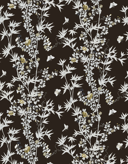 SCALAMANDRE  JARDIN DE CHINE BIRD , ANIMAL 
BOTANICAL , FOLIAGE 
CHINOISERIE 
FLORAL ESPRESSO   - SC 0005WP88375 NEW SKU # SCWP883750005