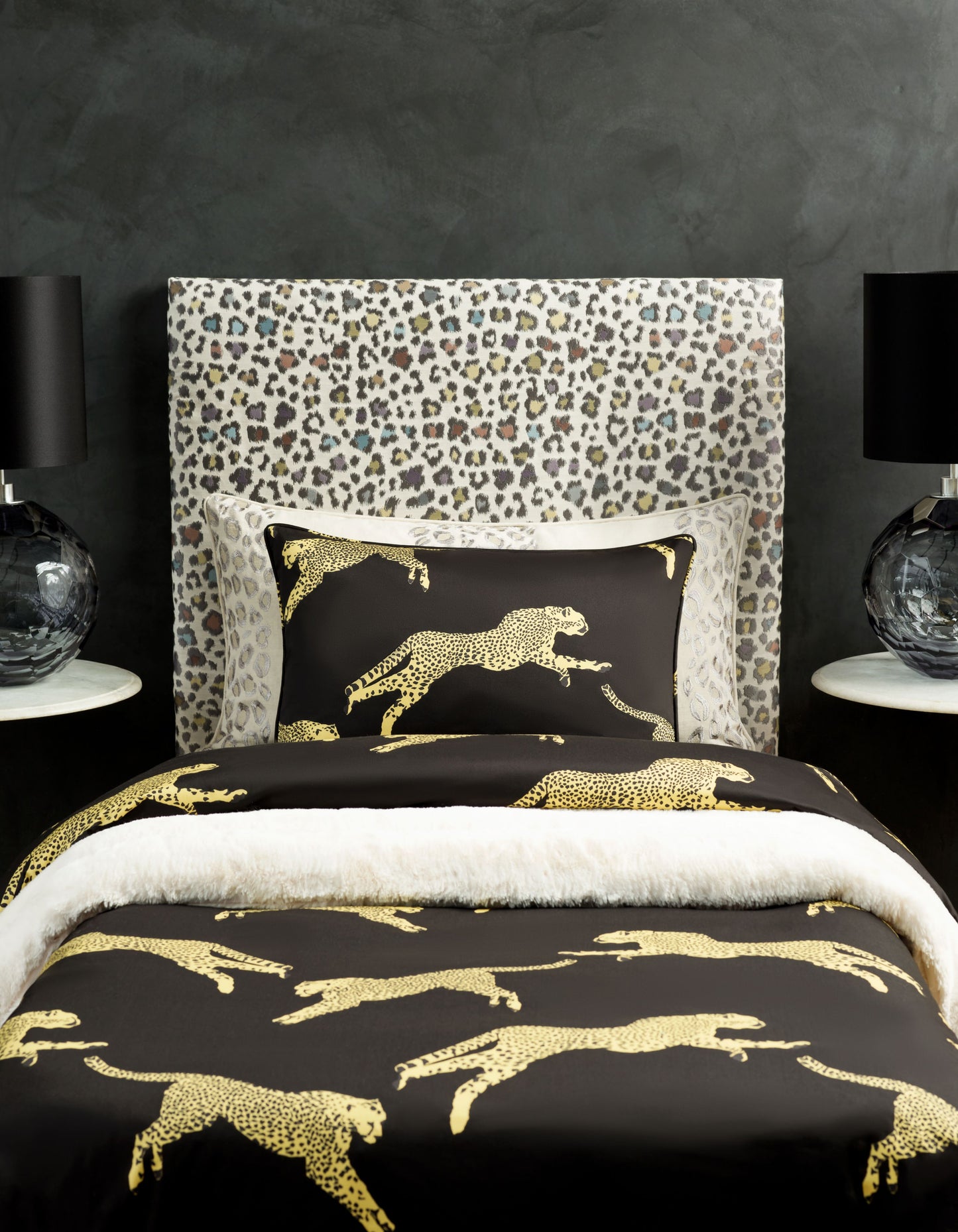 SCALAMANDRE  LEAPING CHEETAH COTTON PRINT FABRIC BLACK MAGIC   - SC 000616634 NEW SKU # SC166340006