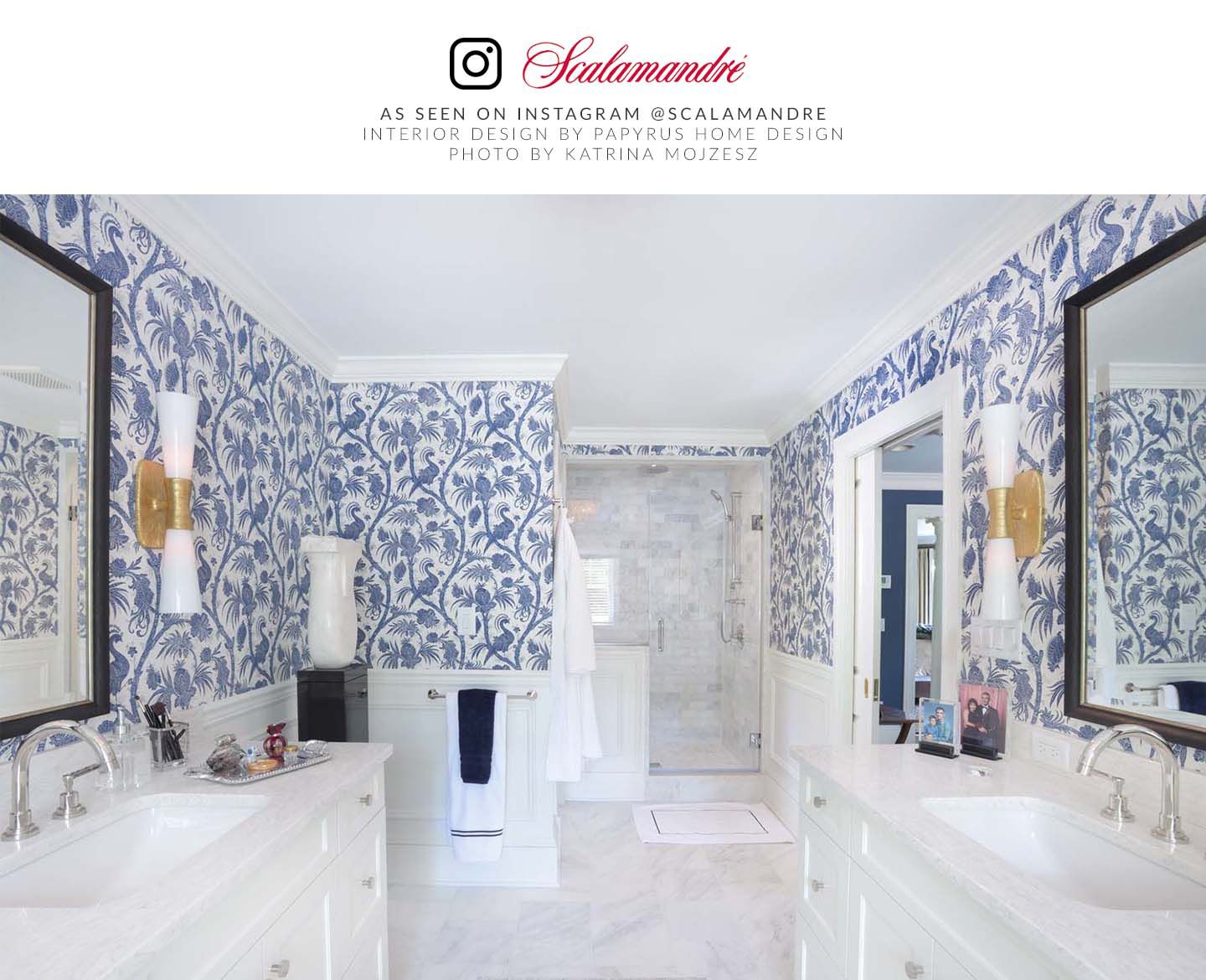 SCALAMANDRE  BALINESE PEACOCK BIRD , ANIMAL 
BOTANICAL , FOLIAGE INDIGO   - SC 0006WP88355 NEW SKU # SCWP883550006