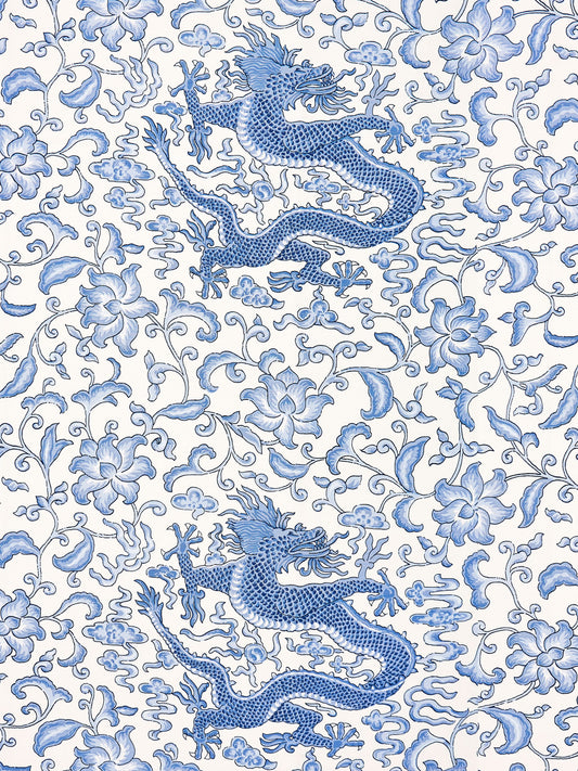 SCALAMANDRE  CHI'EN DRAGON LINEN PRINT FABRIC HYACINTH BLUE   - SC 000716558