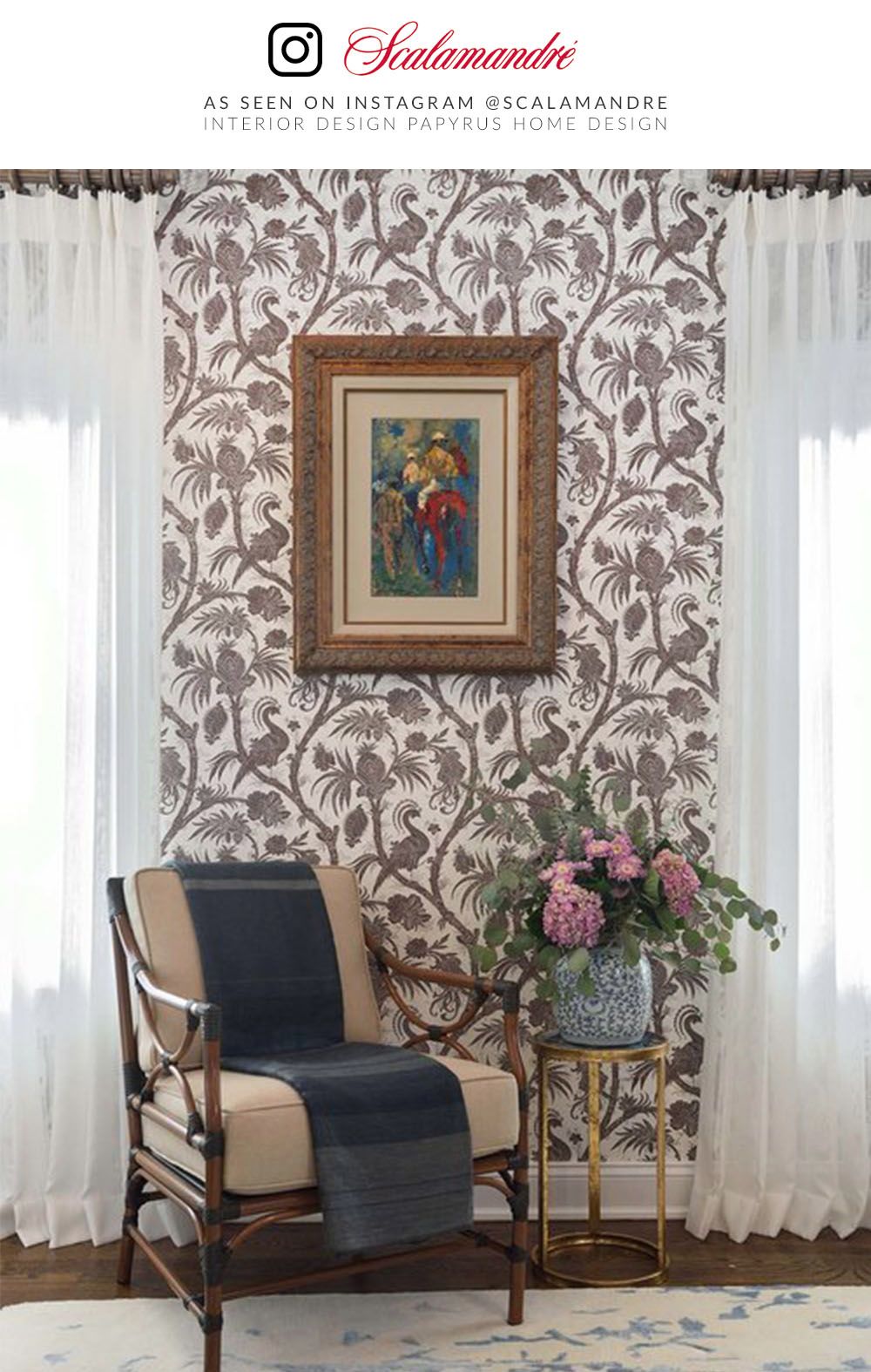 SCALAMANDRE  BALINESE PEACOCK BIRD , ANIMAL 
BOTANICAL , FOLIAGE JAVA   - SC 0007WP88355 NEW SKU # SCWP883550007