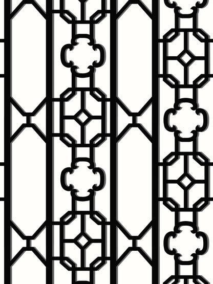 Black wrought-iron decorative lattice grille with geometric octagon and diamond patterns, ideal for windows or room dividers.