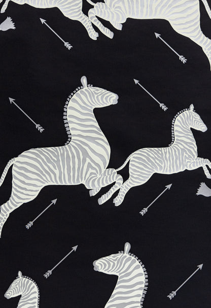 SCALAMANDRE  ZEBRAS - WALLPAPER BIRD , ANIMAL BLACK & SILVER   - SC 0009WP81388M NEW SKU # SCWP81388M0009