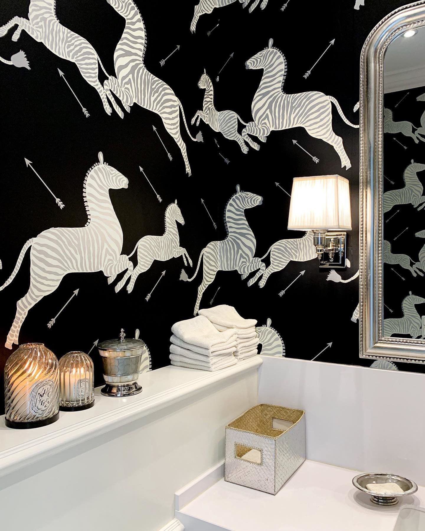 SCALAMANDRE  ZEBRAS - WALLPAPER BIRD , ANIMAL BLACK & SILVER   - SC 0009WP81388M NEW SKU # SCWP81388M0009