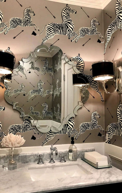 SCALAMANDRE  ZEBRAS - WALLPAPER BIRD , ANIMAL SILVER   - SC 0010WP81388M NEW SKU # SCWP81388M0010