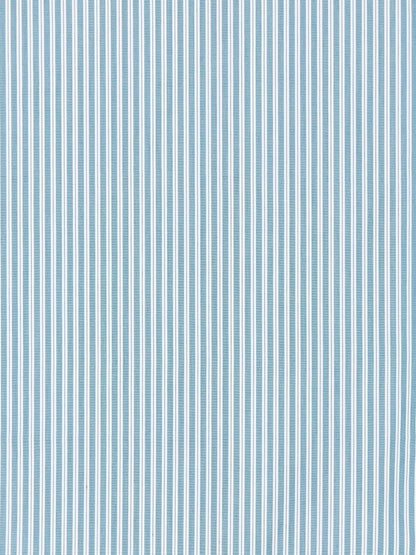 Blue and white vertical pinstripe fabric pattern, classic shirting material.
