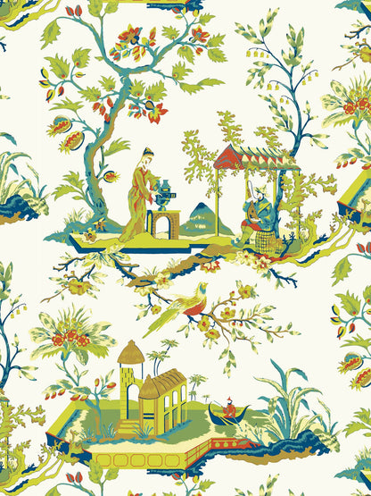 SCALAMANDRE  CH'IN LING BIRD , ANIMAL 
BOTANICAL , FOLIAGE 
CHINOISERIE 
SCENIC MULTICOLOR ON IVORY   - SC 0011WP81212 NEW SKU # SCWP812120011