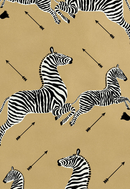 SCALAMANDRE  ZEBRAS - WALLPAPER BIRD , ANIMAL GOLD   - SC 0011WP81388M NEW SKU # SCWP81388M0011