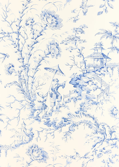 SCALAMANDRE  PILLEMENT TOILE BOTANICAL , FOLIAGE 
CHINOISERIE 
FLORAL 
SCENIC 
TOILE CHINA BLUE   - SC 0011WP81561 NEW SKU # SCWP815610011