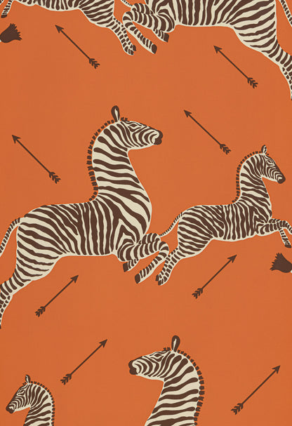 SCALAMANDRE  ZEBRAS - WALLPAPER BIRD , ANIMAL 
CHILDREN ORANGE   - SC 0012WP81388M NEW SKU # SCWP81388M0012