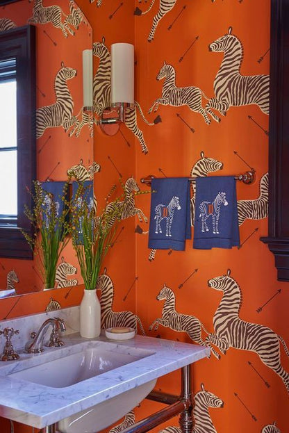 SCALAMANDRE  ZEBRAS - WALLPAPER BIRD , ANIMAL 
CHILDREN ORANGE   - SC 0012WP81388M NEW SKU # SCWP81388M0012