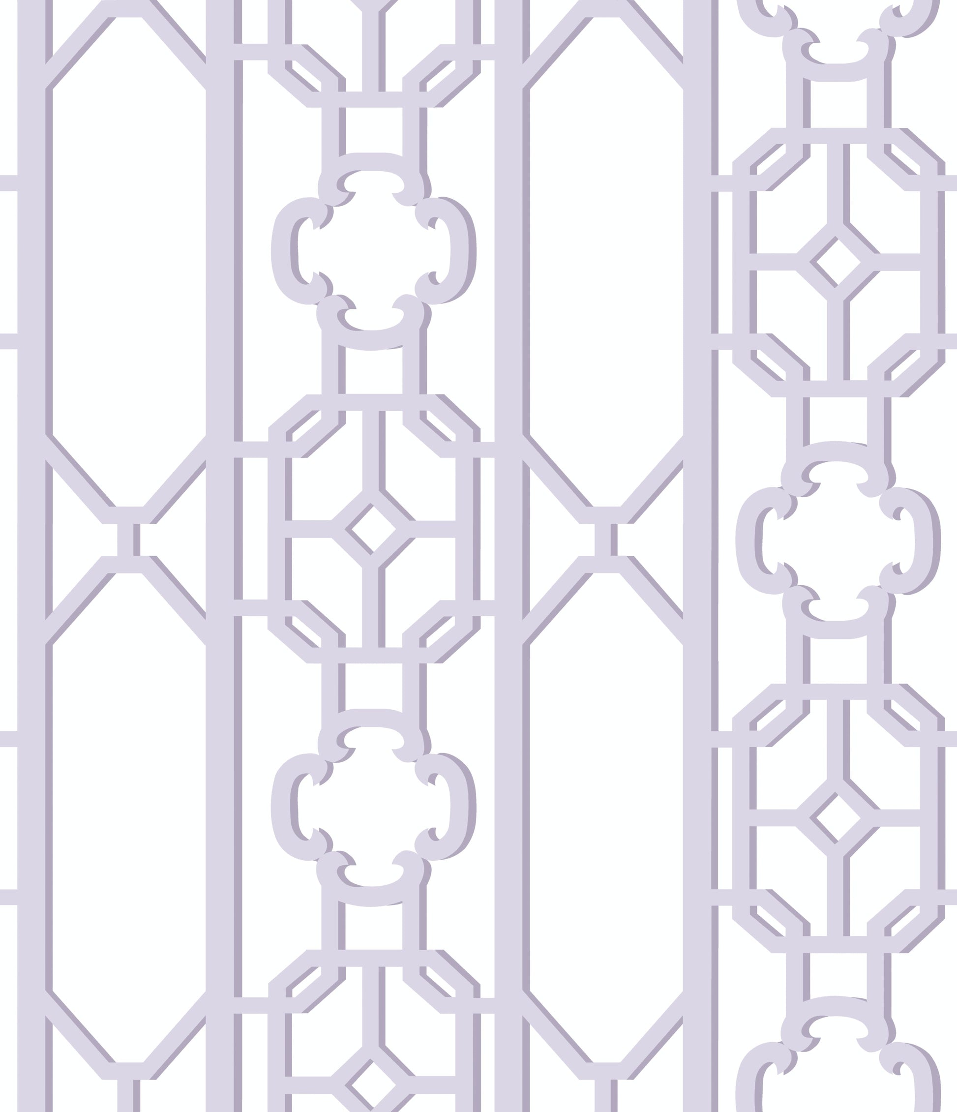 Lavender laser-cut metal lattice panel with geometric octagons and circular motifs for wall decor.
