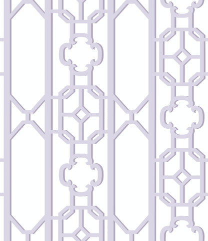 Lavender laser-cut metal lattice panel with geometric octagons and circular motifs for wall decor.
