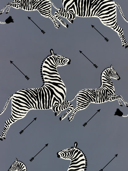 SCALAMANDRE  ZEBRAS - WALLPAPER BIRD , ANIMAL 
CHILDREN CHARCOAL   - SC 0016WP81388M NEW SKU # SCWP81388M0016