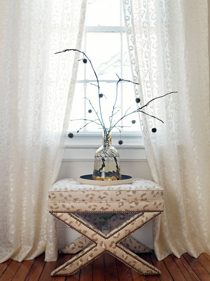 SCALAMANDRE  BRODERIE LEOPARD FABRIC EBONY ON SILVER   - SC 000327075 NEW SKU # SC270750003