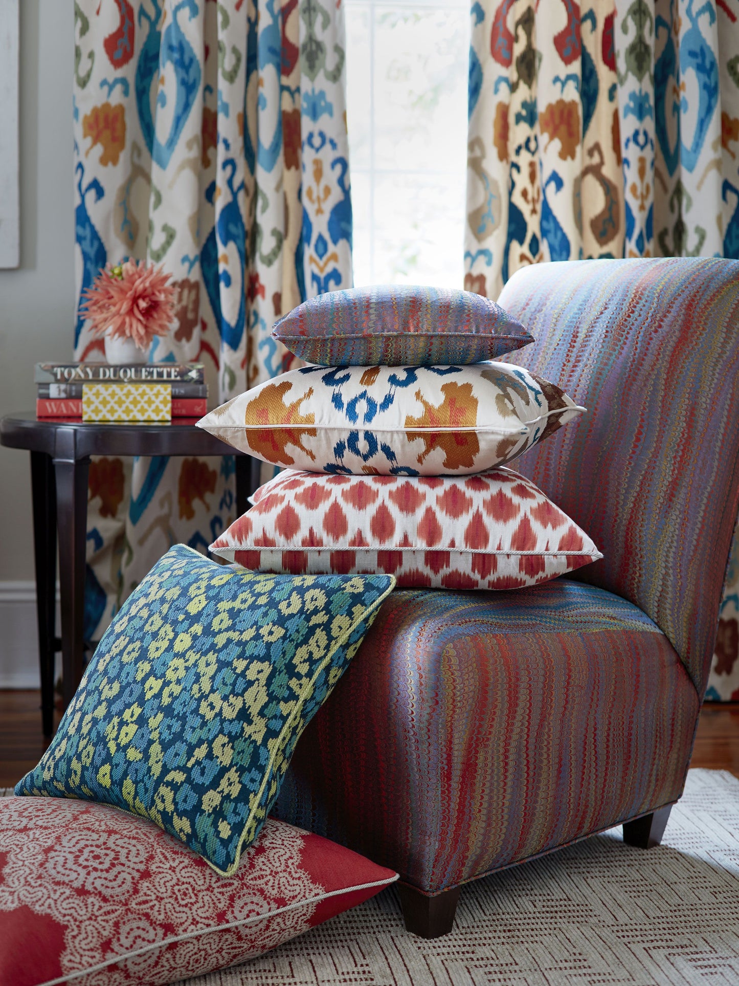 SCALAMANDRE  MANDALAY IKAT EMBROIDERY FABRIC PORCELAIN   - SC 000227172 NEW SKU # SC271720002