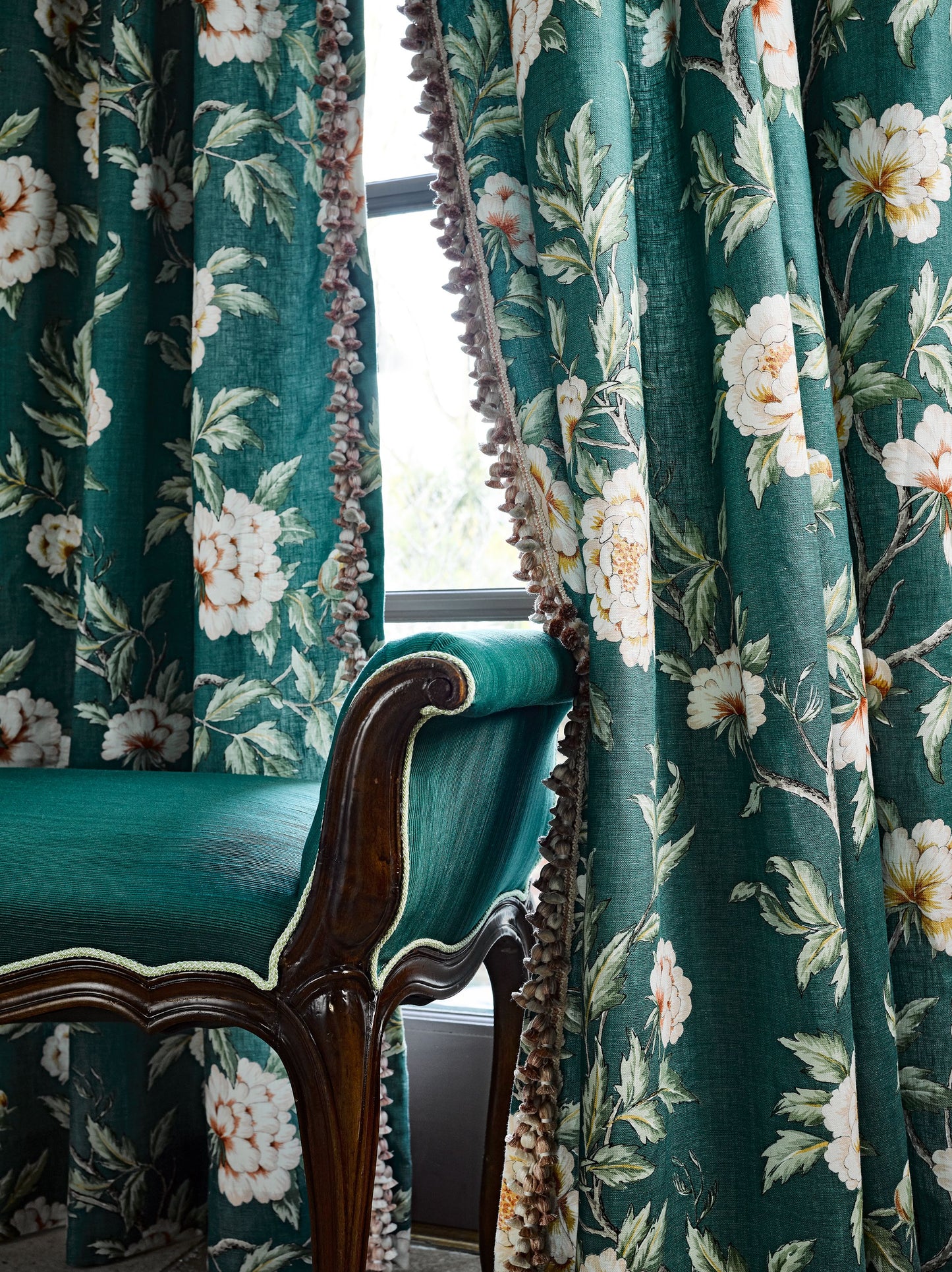 Teal seaglass moire fabric swatch with subtle sheen.