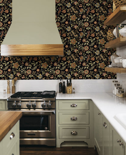 Stacy Garcia Home  Jacobean Floral Trail Floral Vintage Black    - SG13001