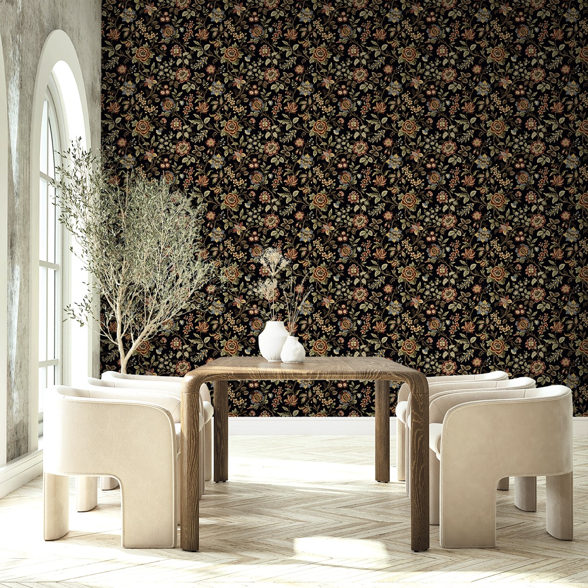 Stacy Garcia Home  Jacobean Floral Trail Floral Vintage Black    - SG13001