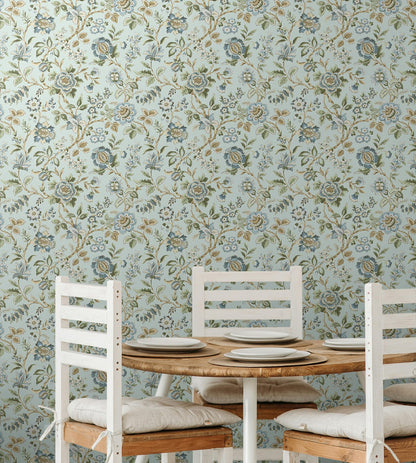 Stacy Garcia Home  Jacobean Floral Trail Floral Vintage Blue   - SG13004