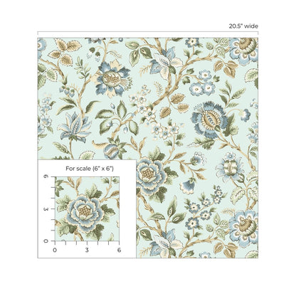 Stacy Garcia Home  Jacobean Floral Trail Floral Vintage Blue   - SG13004