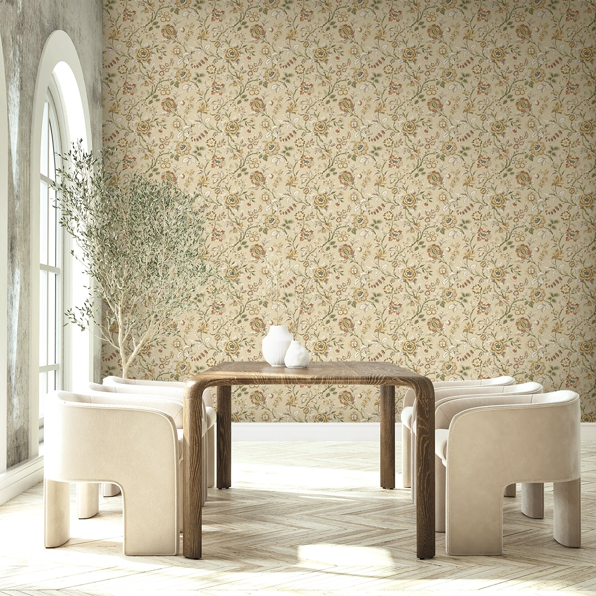 Stacy Garcia Home  Jacobean Floral Trail Floral Vintage Beige   - SG13006