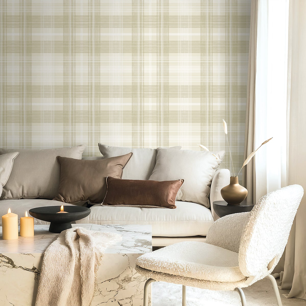 Stacy Garcia Home  Crossroads Plaid Plaid Transitional Beige   - SG13107