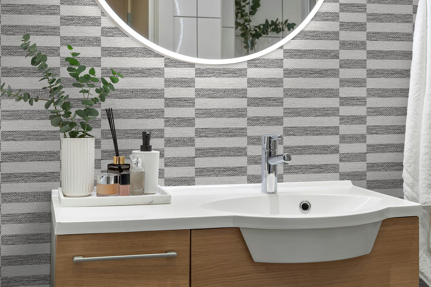 Stacy Garcia Home  Faux Woven Stripe Striped Contemporary Grey   - SG13208