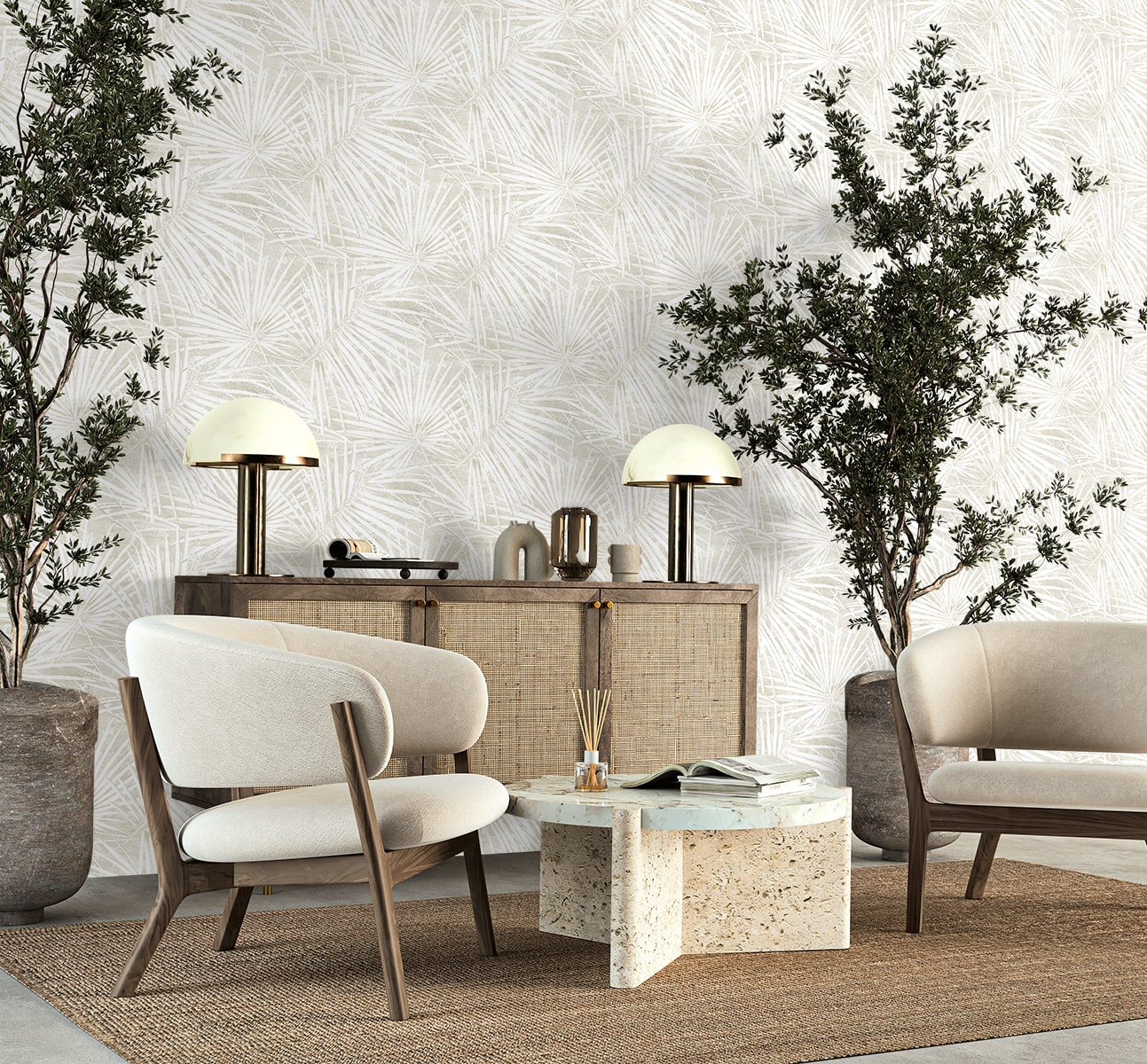 Stacy Garcia Home  Fossil Palm Botanical Contemporary Beige   - SG13407